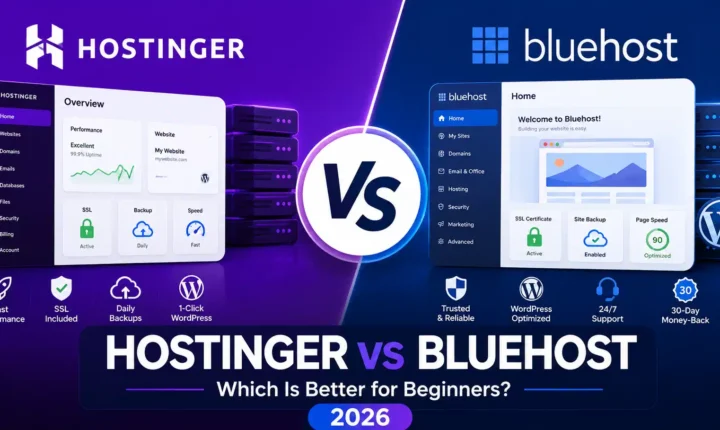 Hostinger vs Bluehost 2026 comparison for beginners